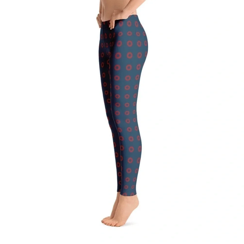 Phish Red Circle Donut Leggings, Fishman Donut Blue with Red Donuts. - Picture 3 of 13